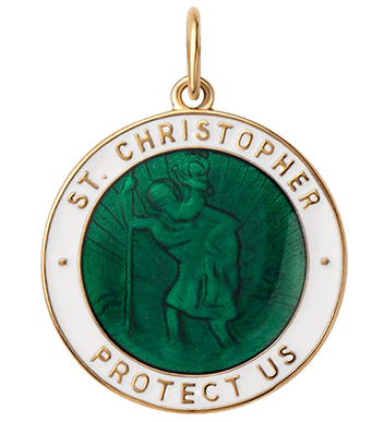 Miansai Pendants Saint Christopher Surf Pendant w/Enamel, Gold Vermeil Emerald Green/White