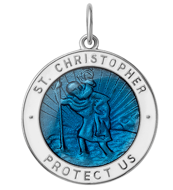 Miansai Pendants Saint Christopher Surf Pendant w/Enamel, Sterling Silver Caribbean Blue/White