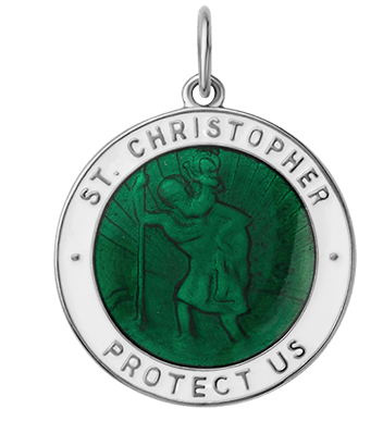 Miansai Pendants Saint Christopher Surf Pendant w/Enamel, Sterling Silver Emerald Green/White