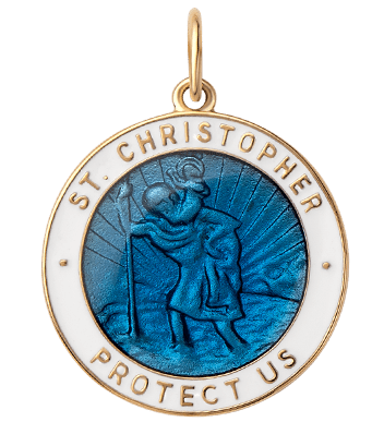 Miansai Pendants Saint Christopher Surf Pendant w/Enamel, Gold Vermeil Caribbean Blue/White